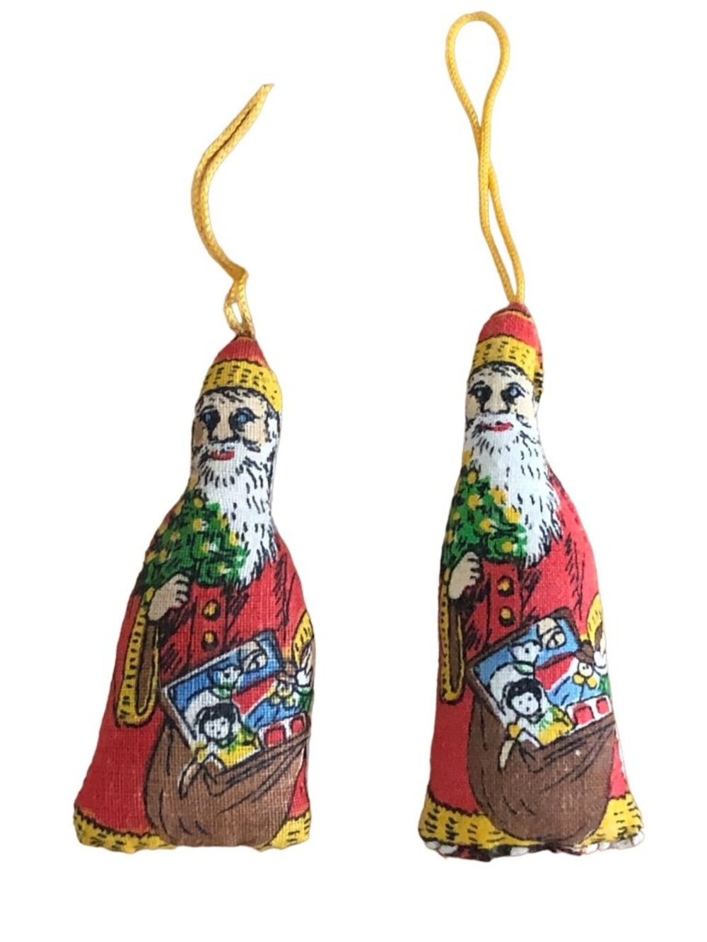 B Shackman Vintage Cloth Stuffed Father Christmas Ornaments Santa Claus 1970s